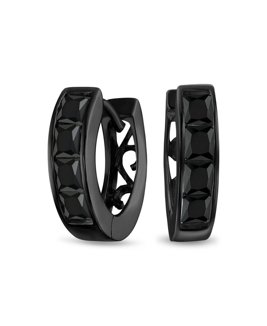 

Серьги-кольца с невидимой огранкой и фианитами, черные с белыми вставками, в стиле K-pop, серебристые Bling Jewelry, Black