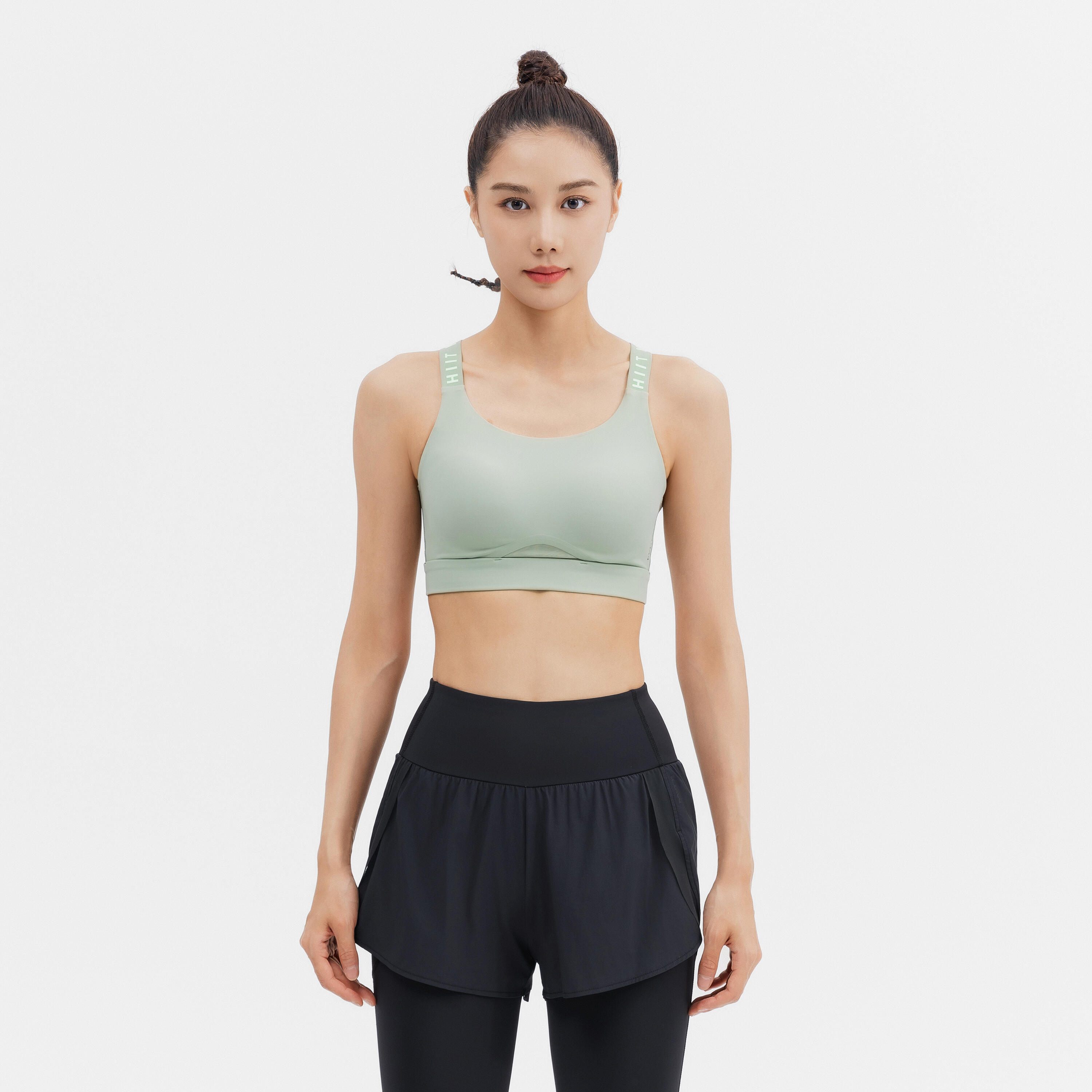 

Женский спортивный топ Domyos средней поддержки с дышащими чашками небесно-зелёный