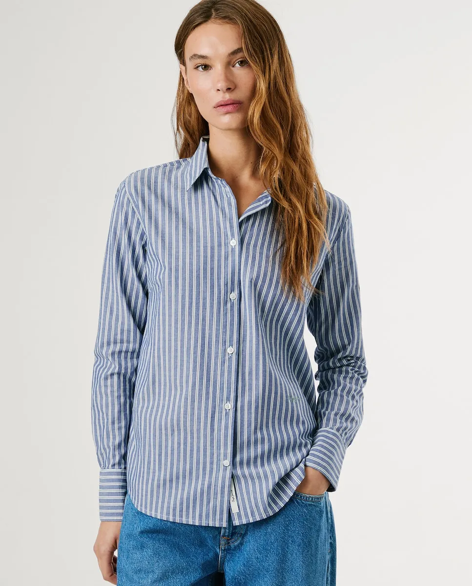 

Женская рубашка приталенного кроя с полосатым принтом Pepe Jeans, синий/белый