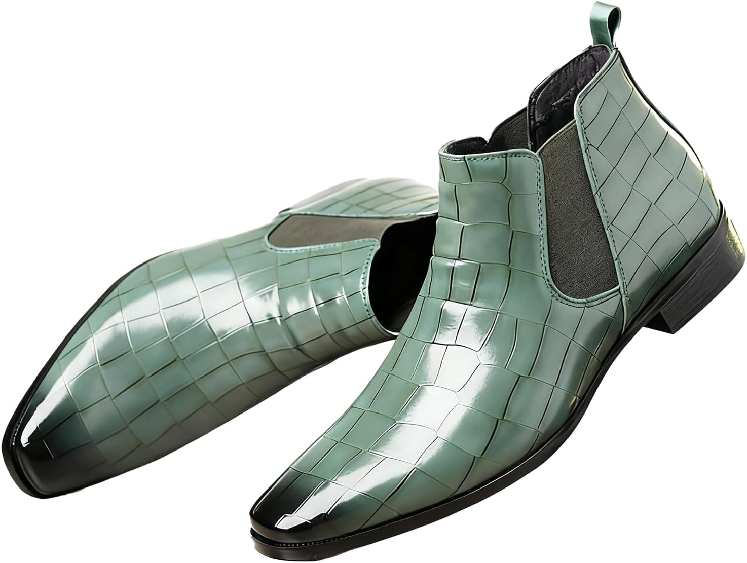 

Модные мужские челси-ботинки из кожи с принтом, заостренный носок, без шнуровки, низкий массивный каблук, ретро стиль, деловые ботинки-чакка до щиколотки для официальных мероприятий, свадеб, вечеринок и повседневной работы Enoegmsd, зеленый