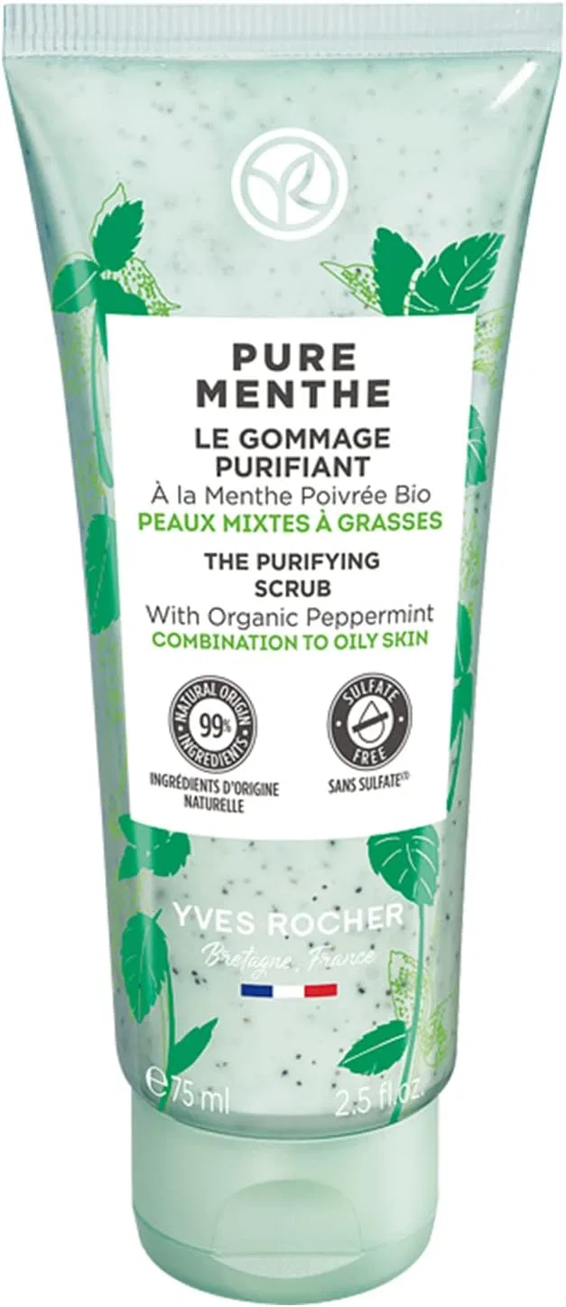 Скраб для лица очищающий Yves Rocher Pure Menthe для комбинированной и жирной кожи, 75 мл