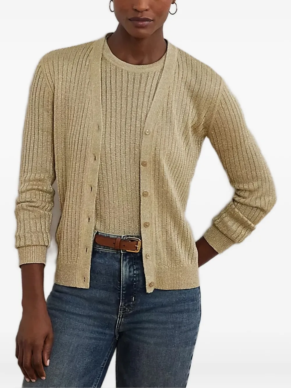 

Кардиган с пуговицами в рубчик Lauren Ralph Lauren, нейтральный