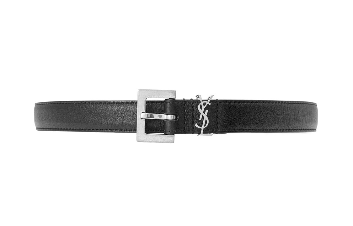 

Ремень кожаный Saint Laurent Cassandre Thin Square, черный