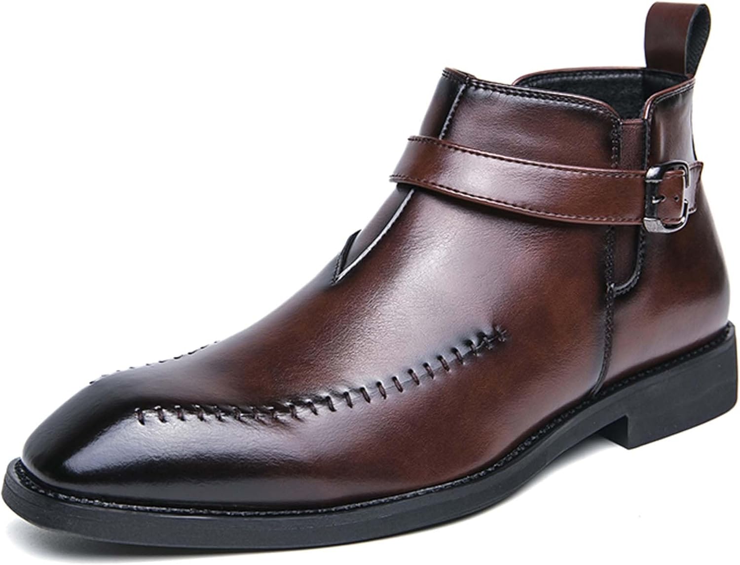 

Мужские ботинки челси с модной пряжкой и квадратным носком, подходящие для делового, повседневного, униформенного и формального стиля, а также для посещения деловых встреч, свадебных торжеств Generic, коричневый