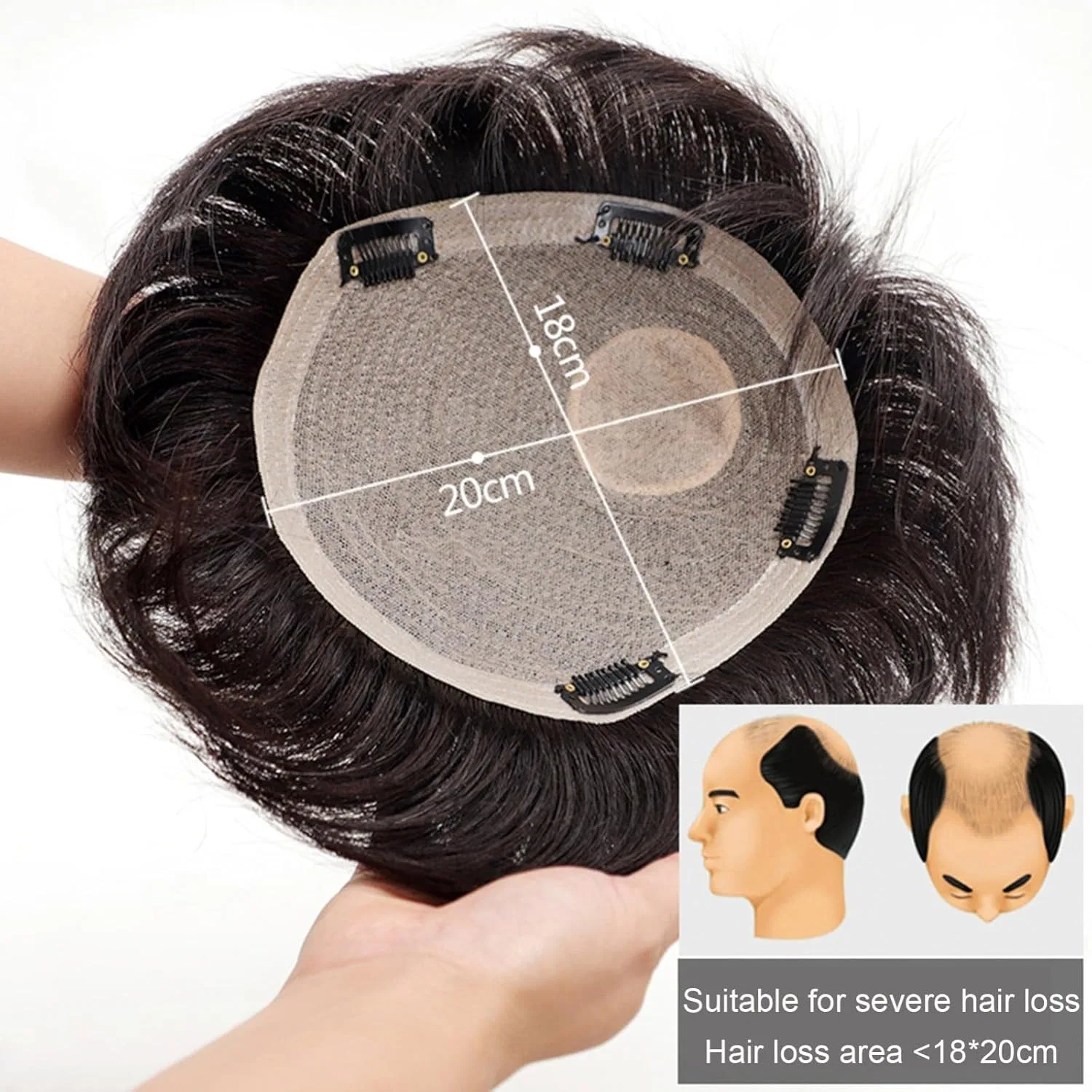 Мужской парик из натуральных волос Toupee с полиуретановым основанием, 18 x 20 см Zbyxpp, Natural — фото 2