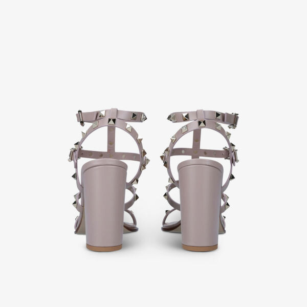 Кожаные босоножки Rockstud на каблуке с открытым носком Valentino Garavani, красный — фото 4