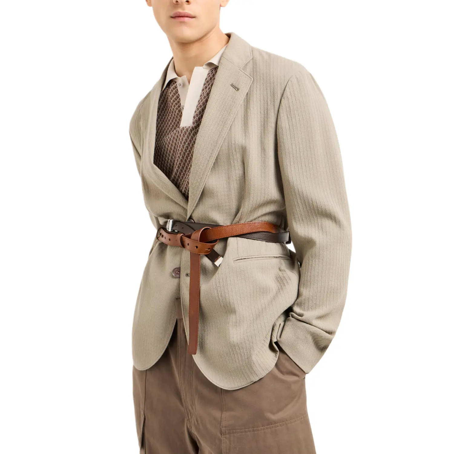 EMPORIO ARMANI Шерстяной жакет креп однобортный, Light Umber — фото 3