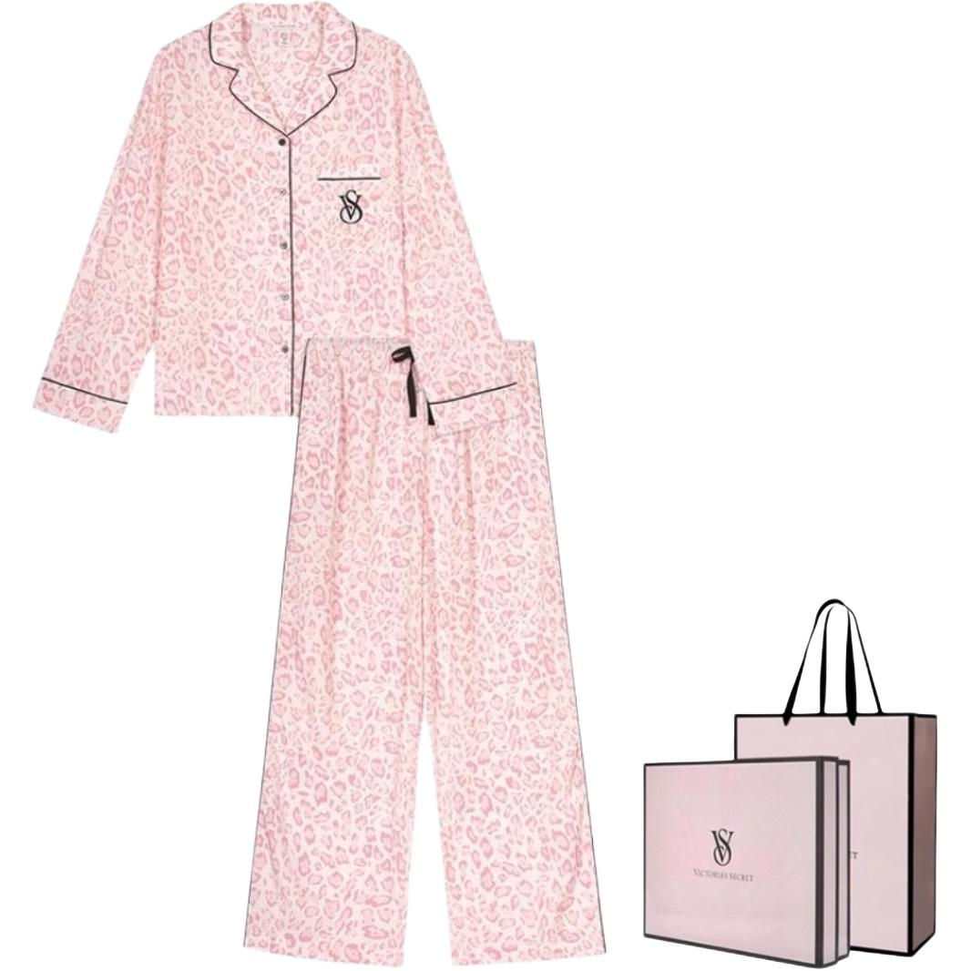 

Victoria's Secret Пижамный комплект, плотная текстура, легкий драпированный, женский, розовый леопардовый принт