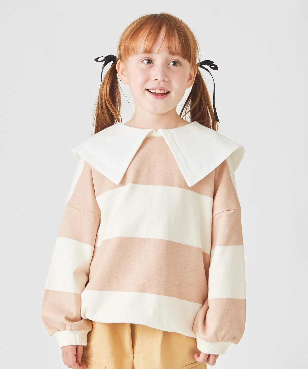 Топ с воротником и полосками Ever Closet бежевый
