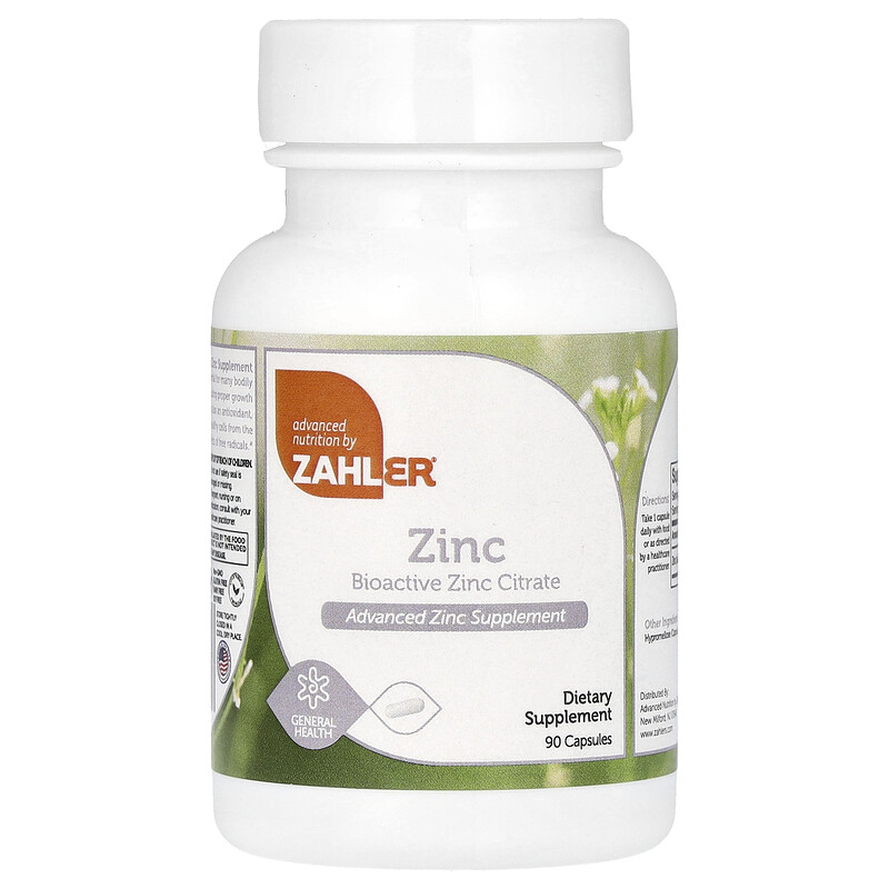 

Zahler, Zinc, биоактивный цитрат цинка, 90 капсул