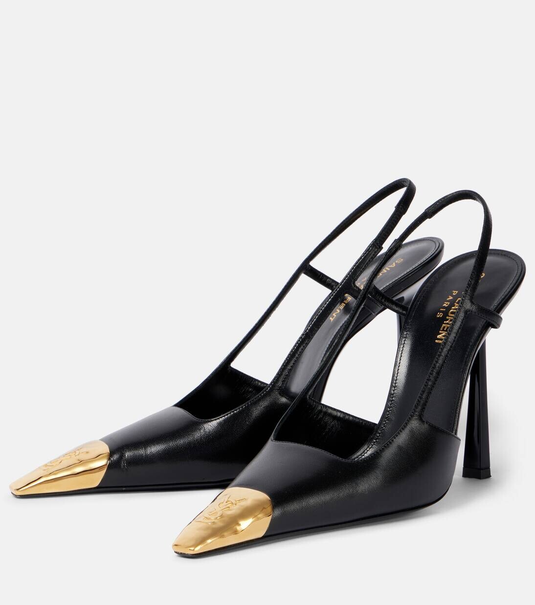 Туфли-лодочки Jeanne 110 из кожи с открытой пяткой Saint Laurent, цвет noir (gold) — фото 4