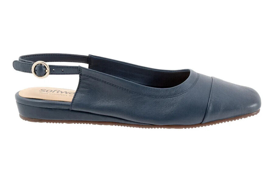 Женские балетки SoftWalk Vittoria 8 Navy Кожаные с регулируемой пряжкой и ремешком на пятке RHS3327 — фото 4