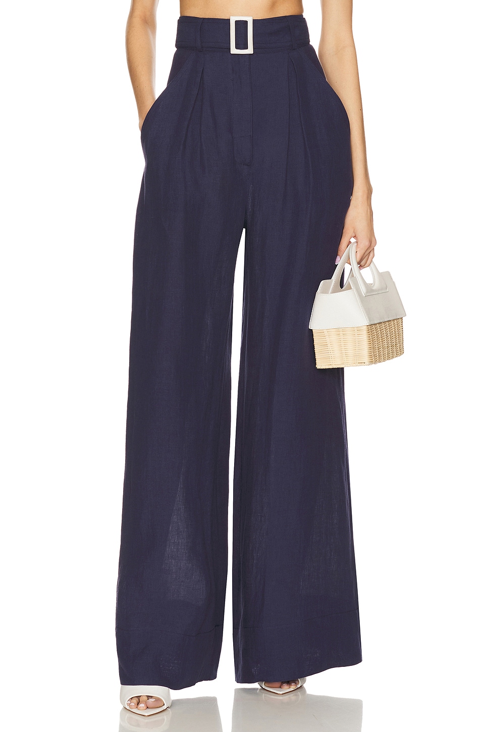 

Брюки широкого кроя с плиссировкой Matthew Bruch, navy linen