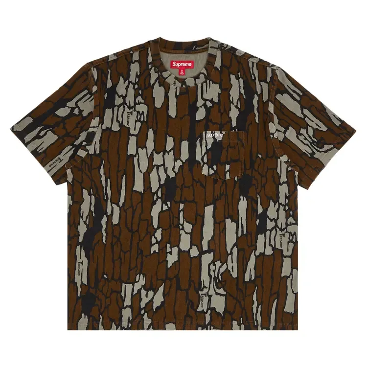 Футболка Supreme с коротким рукавом и карманом, камуфляж «Mossy Oak Trebark»