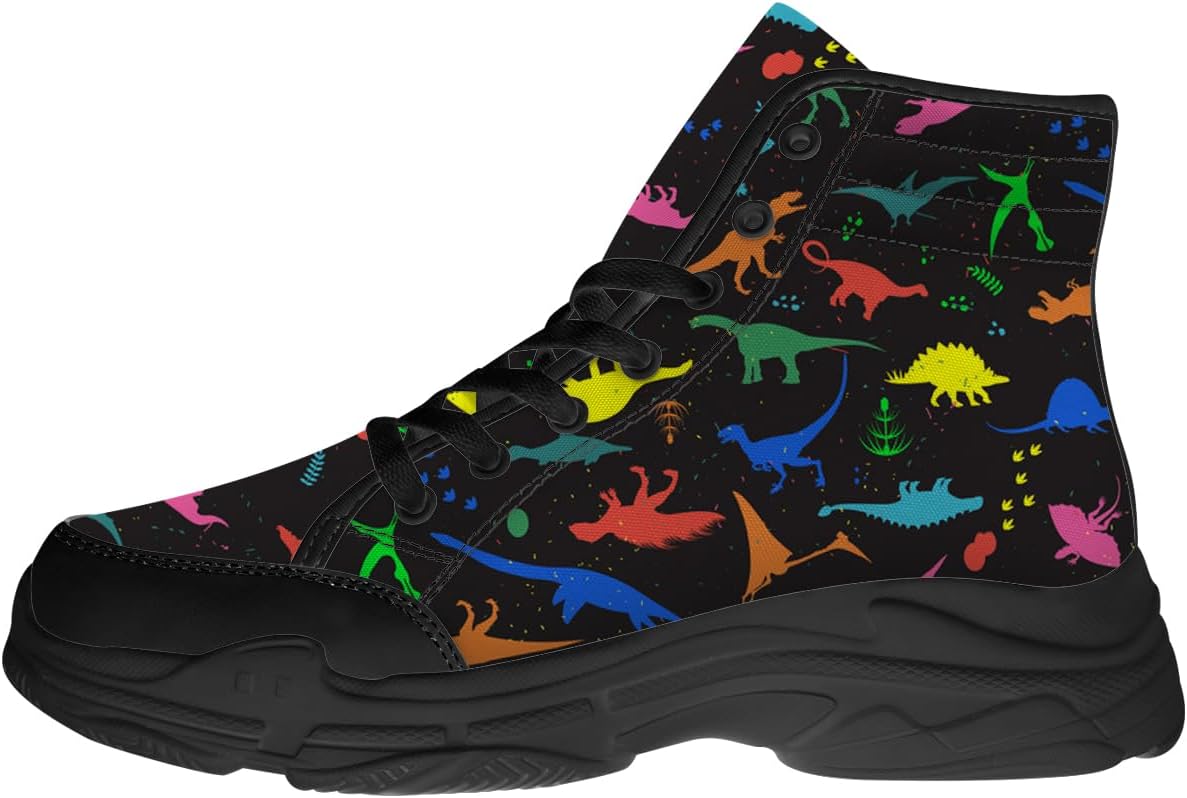 

Высокие кеды с динозаврами для мужчин, кроссовки на платформе из ткани с шнуровкой, подарки для него и для нее Generic, черный