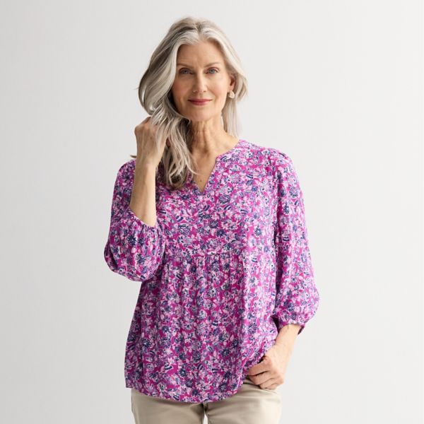 

Миниатюрная блузка с кокеткой спереди Croft & Barrow, цвет plum whimsy floral
