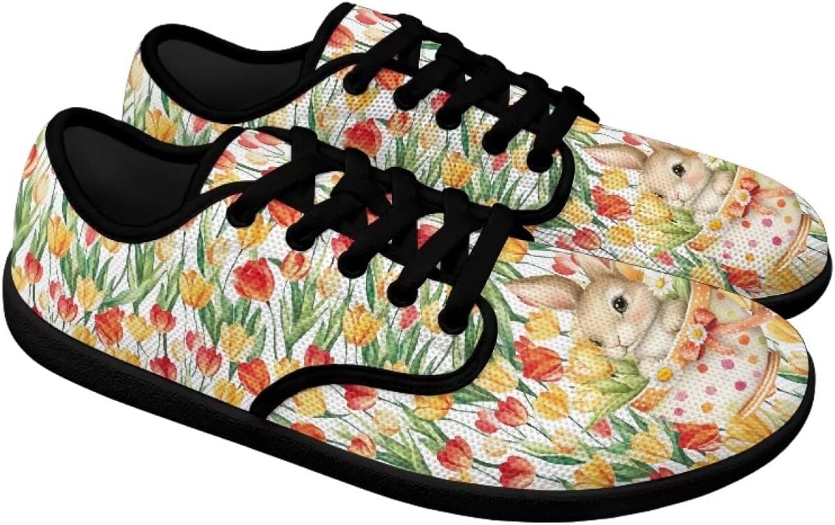 

Кроссовки Binienty с широкой посадкой для женщин и мужчин, противоскользящие, для бега, ходьбы и походов, низкие, с шнуровкой, спортивные теннисные, Kawaii Bunny Tulip