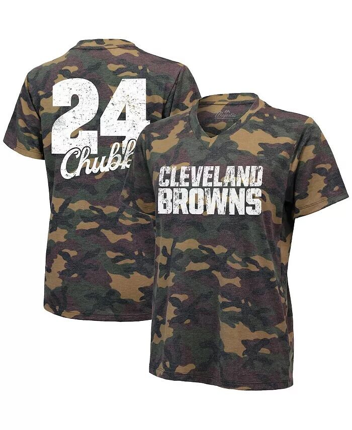 

Женская камуфляжная футболка Nick Chubb Cleveland Browns с именем и номером и v-образным вырезом Industry Rag