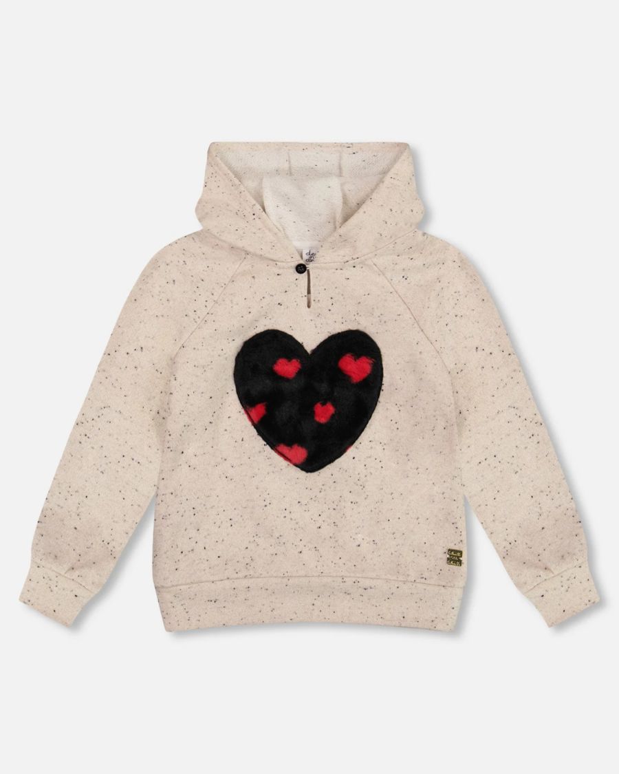 

Детская блестящая бежевая толстовка из французского трикотажа с аппликацией в виде сердечка - для малышей/детей Deux par Deux, Beige and black