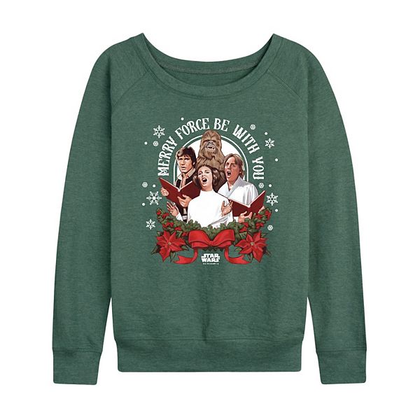 

Женская футболка с длинным рукавом и новогодним принтом "Merry Force Be With You" Star Wars, Heather Juniper