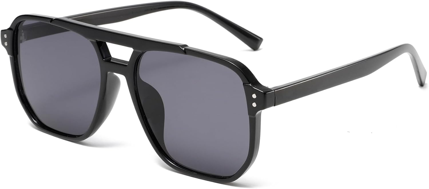 

Солнцезащитные очки Long Keeper Retro Square Pilot для женщин и мужчин, в стиле 70-х, с двойной перемычкой, авиационные, квадратные, модные винтажные, с защитой от УФ-излучения UV400, Black Frame - Dark Grey Lens