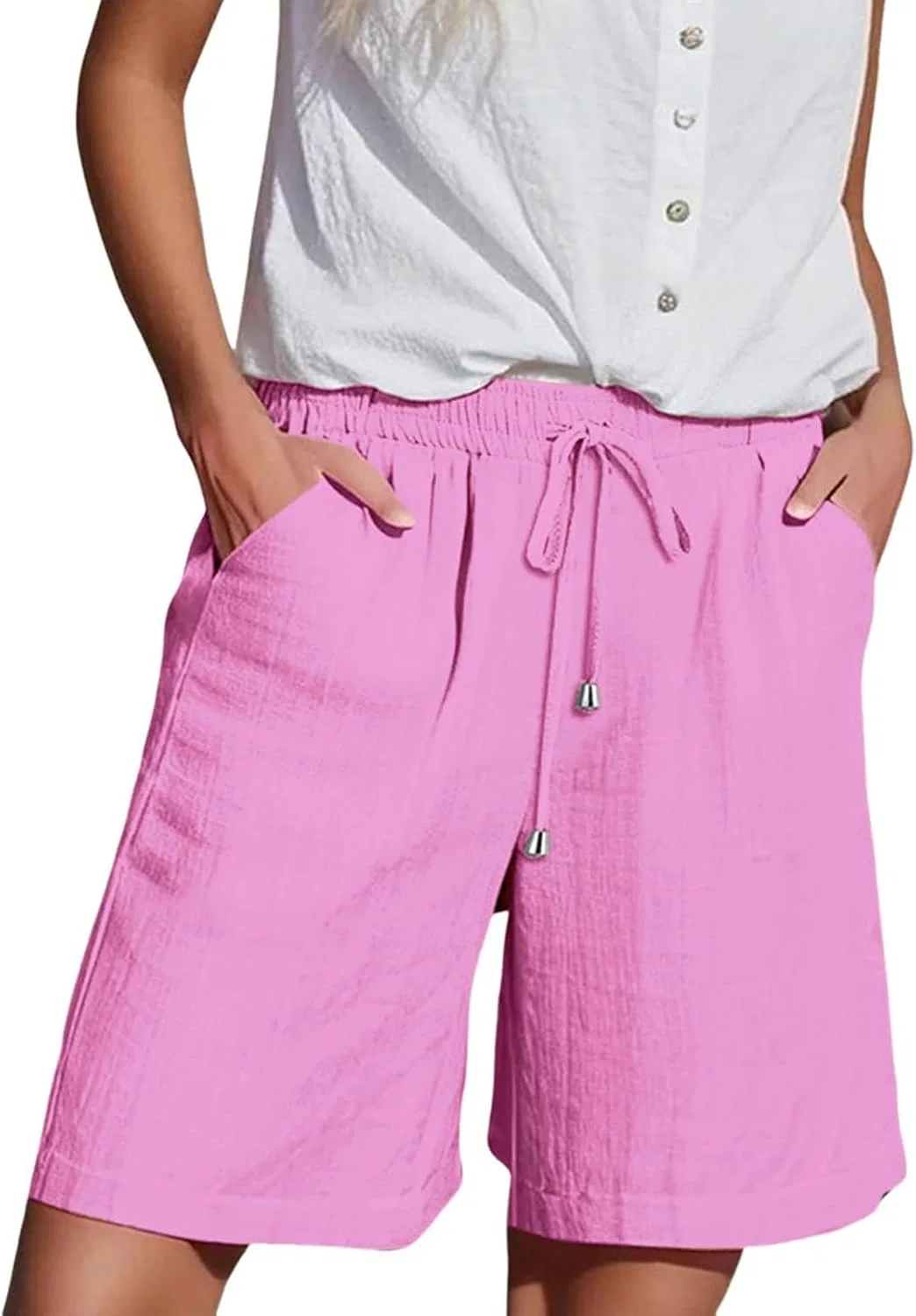 Шорты бермуды женские из льна, Hot Pink