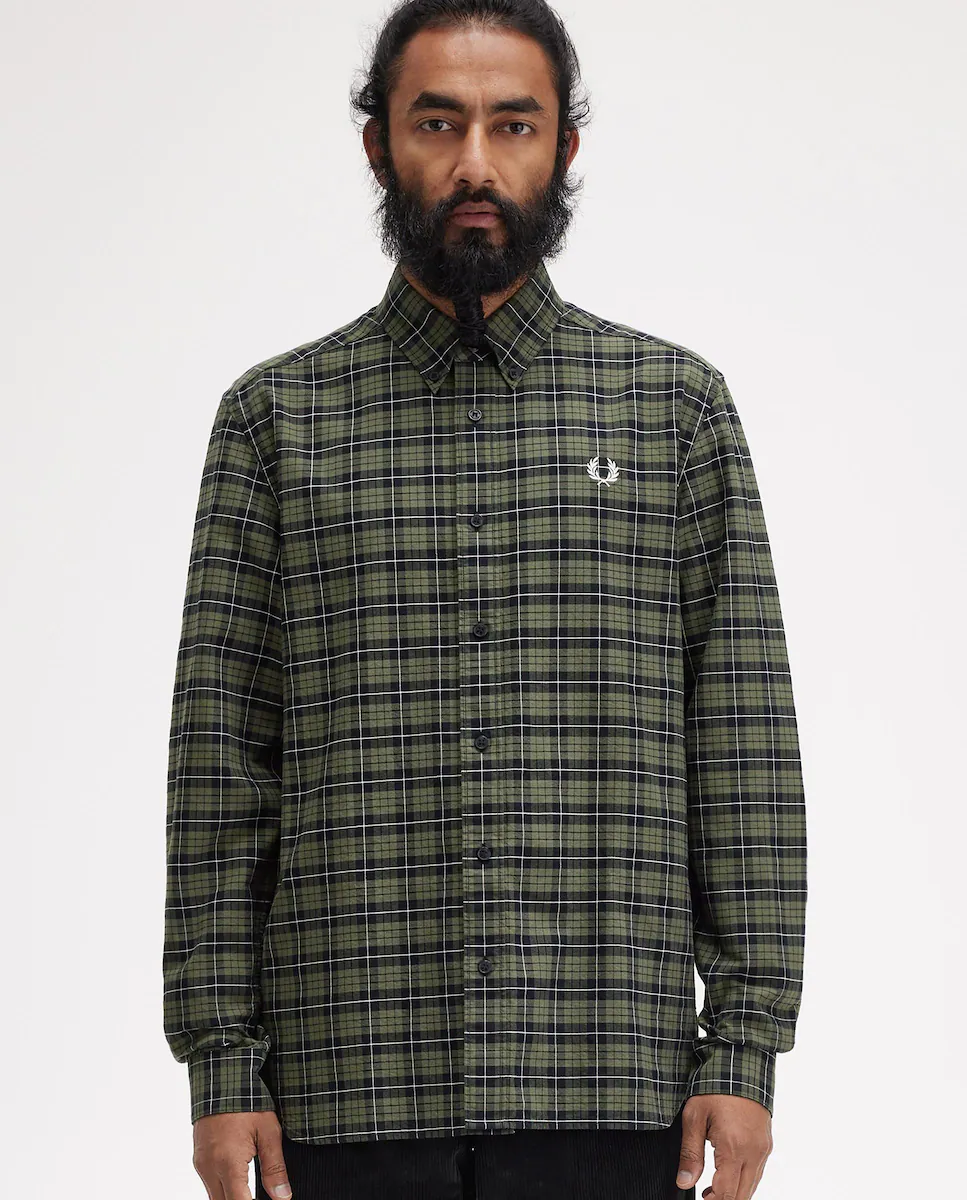 

Мужская клетчатая рубашка с длинными рукавами Fred Perry, зеленый