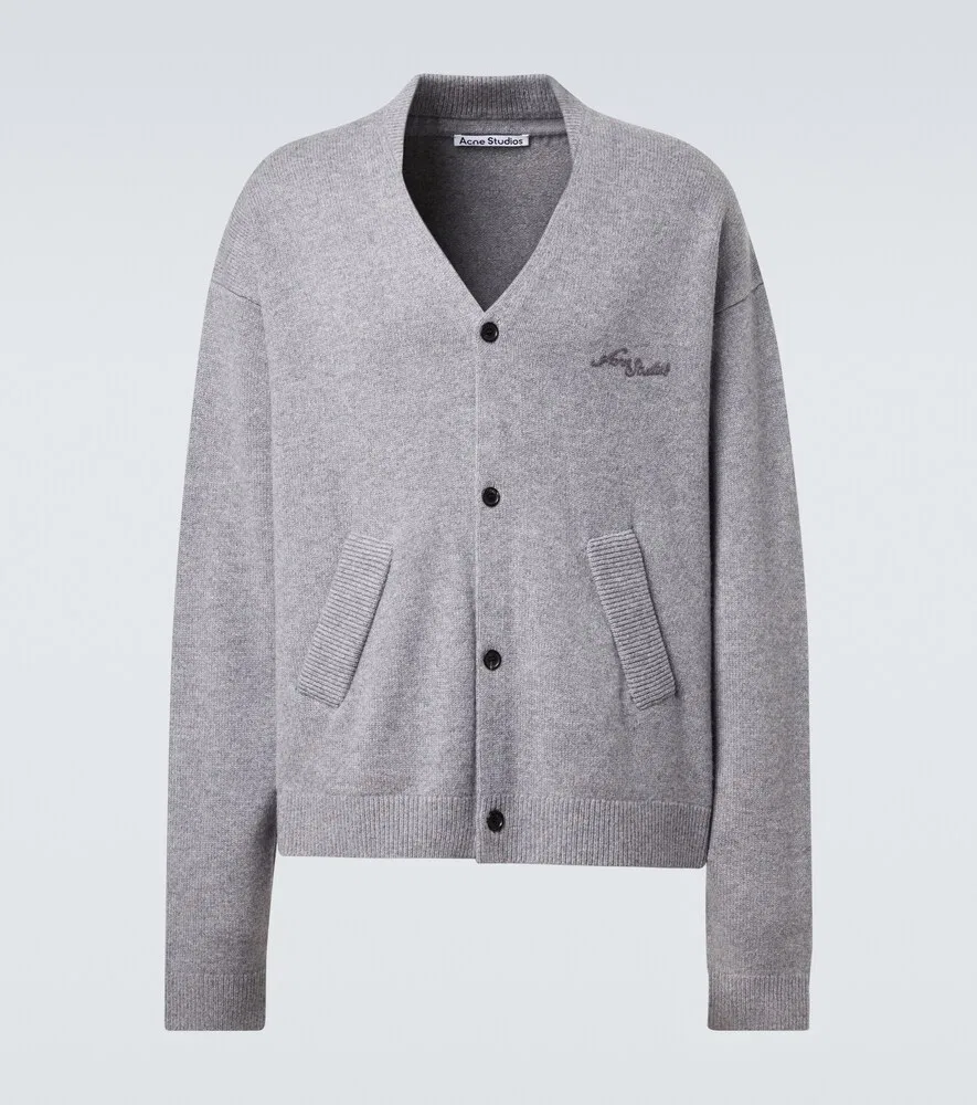Кардиган с логотипом из шерсти и кожи яка Acne Studios, серый