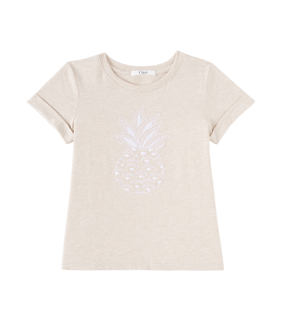 

Футболка из хлопкового джерси с вышивкой Chloé Kids, Beige Marl