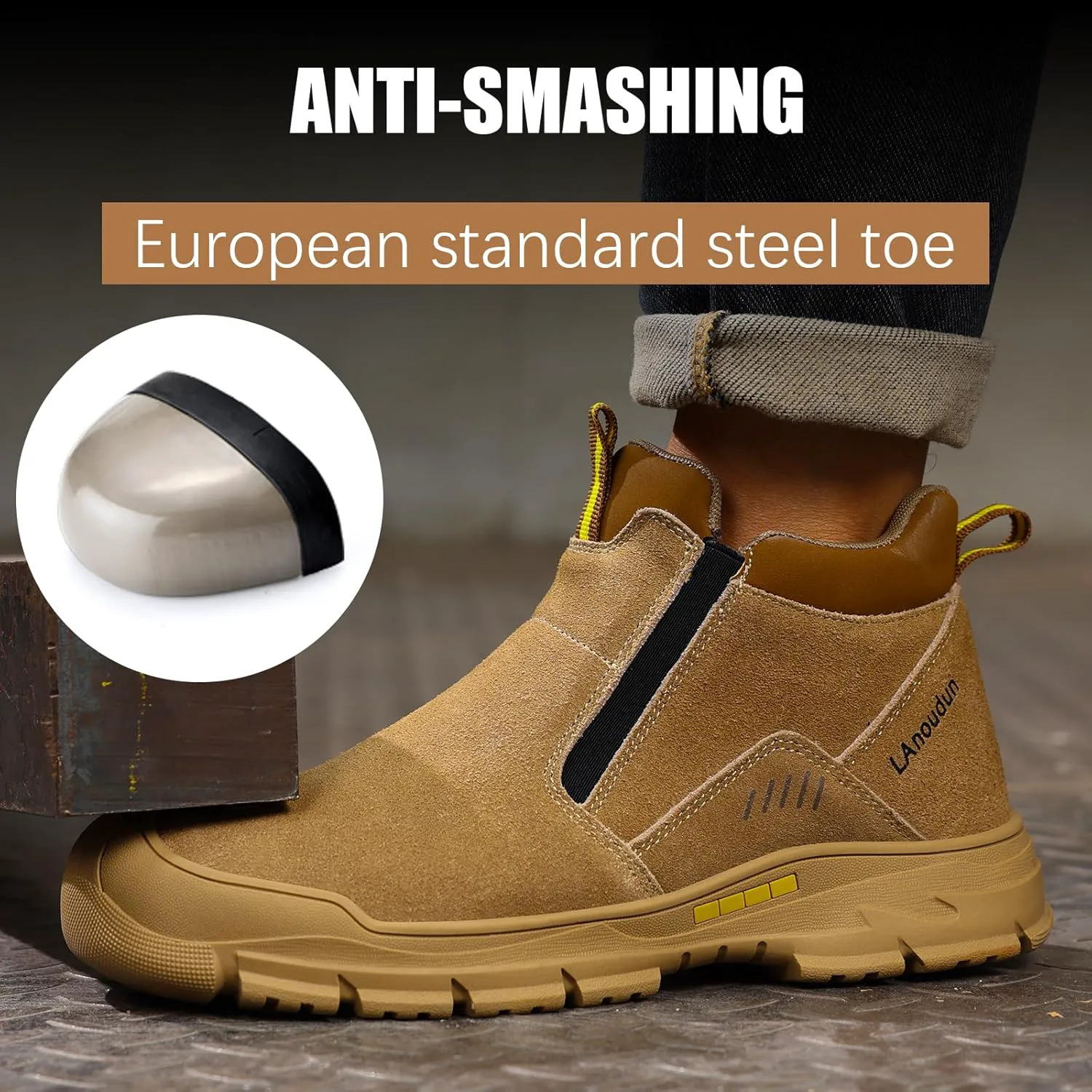 Сапоги для сварки GLANOUDUN для мужчин, слипоны с металлическим носком, неразрушимые рабочие ботинки с металлическим носком, мужская рабочая обувь для сварщиков, огнестойкая защитная обувь для строительства, рабочая и защитная обувь для мужчин,... — фото 3