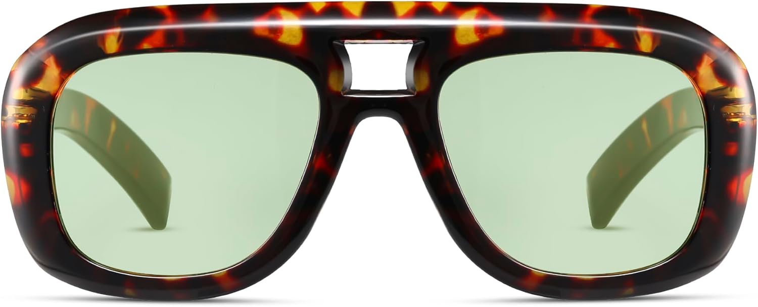 

Модные солнцезащитные очки-авиаторы большого размера для женщин и мужчин, в ретро-стиле, с толстой квадратной оправой, защита от УФ-излучения UV400, CS014 Cesunies, Tortoise Frame/Green Lenses