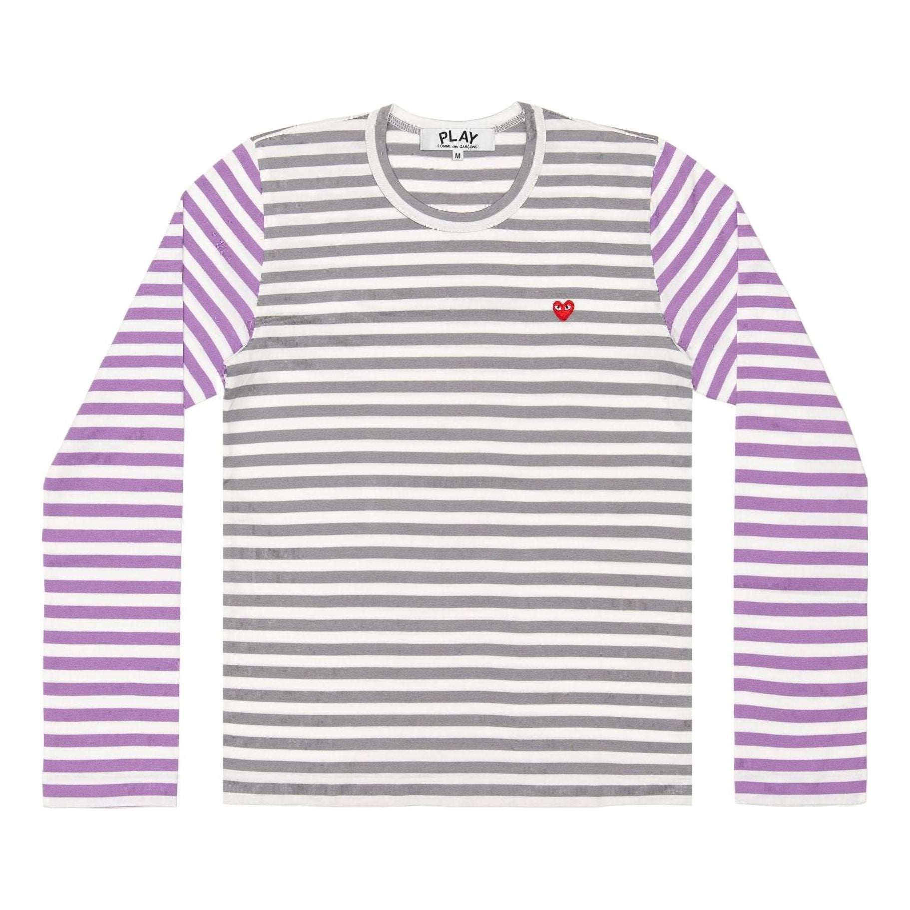 

Футболка COMME des GARCONS PLAY L/S Bi-Colour Striped Small Emblem T-Shirt 'Grey Purple' AZ-T318-051-3, серый