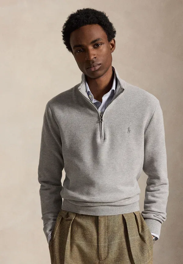 Свитер с воротником-поло из хлопкового трикотажа Polo Ralph Lauren, серый