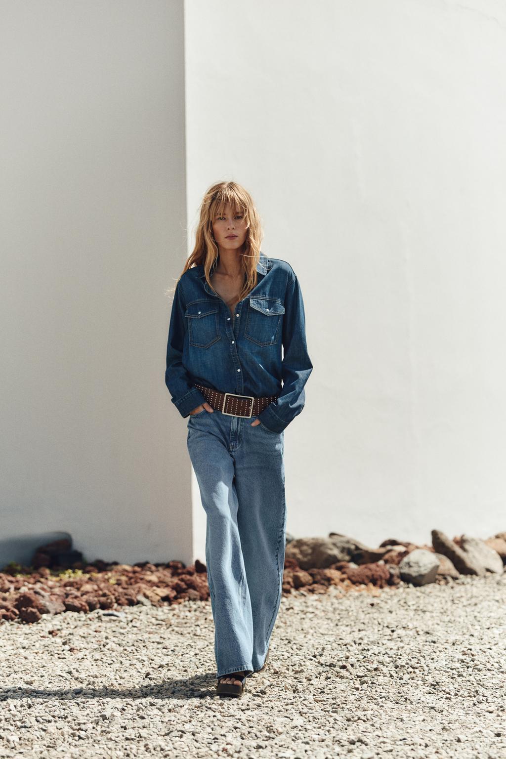 

Мешковатые джинсы z1975 со средней талией ZARA, средне-синий