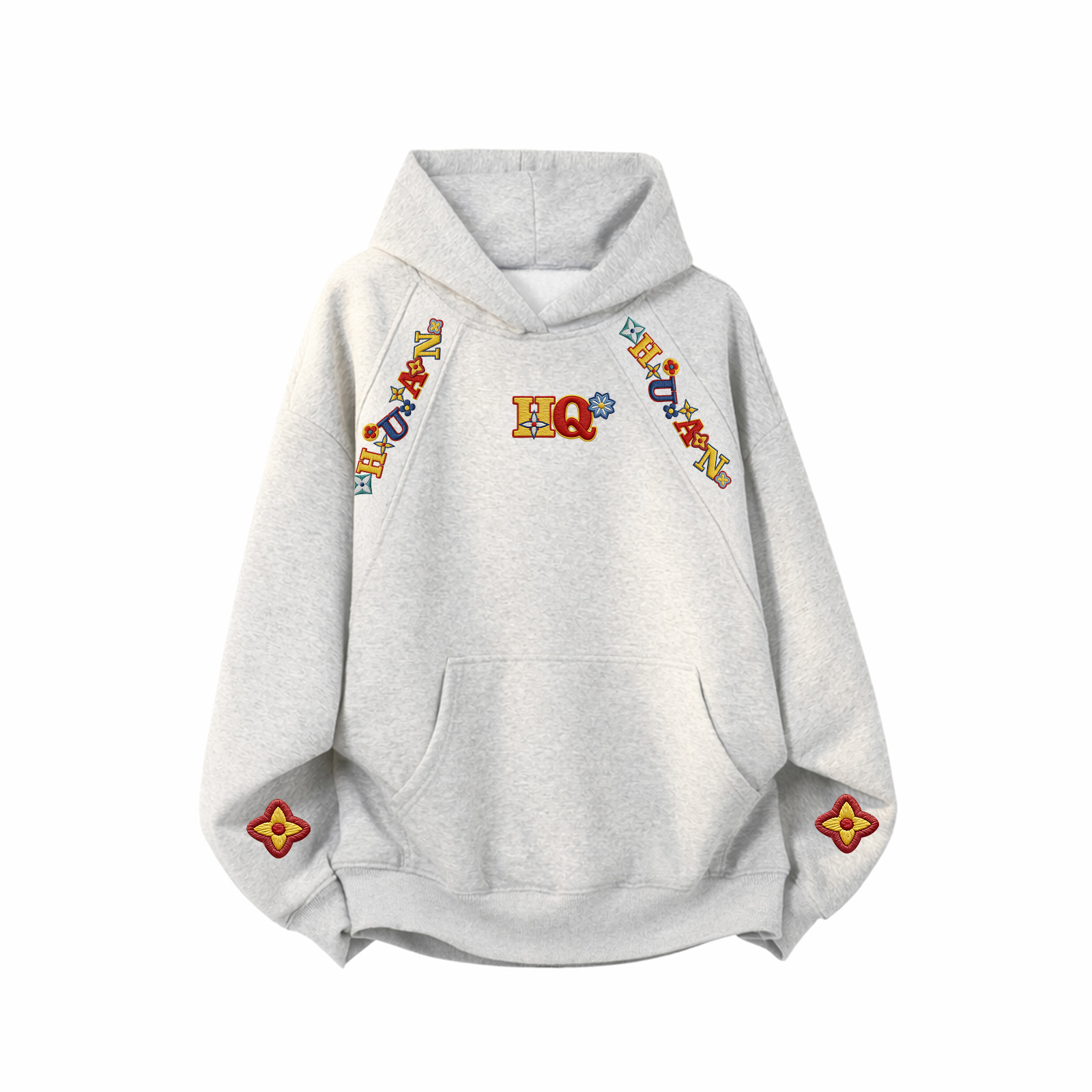 

Толстовка Unisex Hooded Moderate Heavyweight HUANQIU, белый heather серый (fleece-lined)