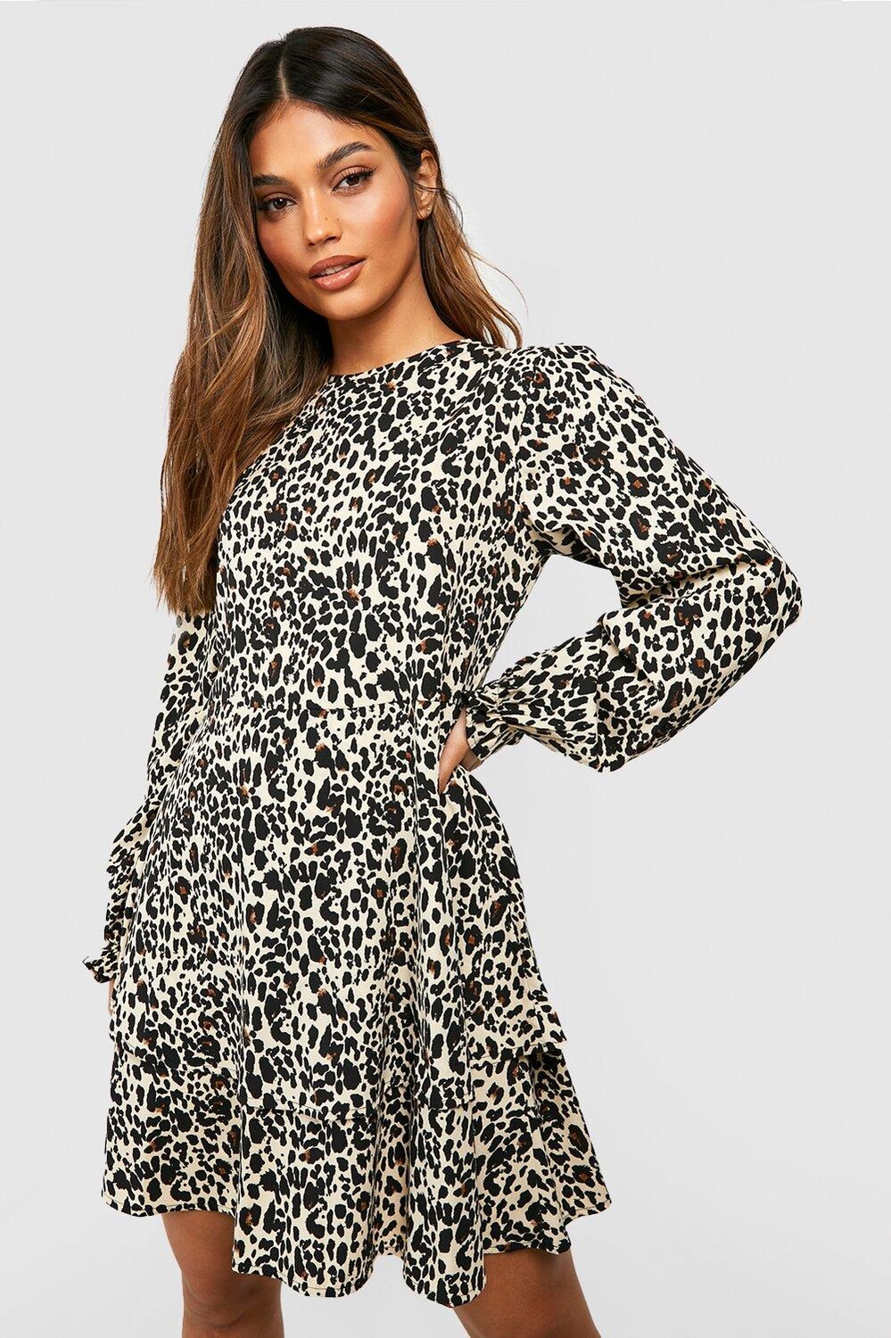 

Платье с леопардовым принтом Boohoo, леопардовый, Коричневый, Платье с леопардовым принтом Boohoo, леопардовый