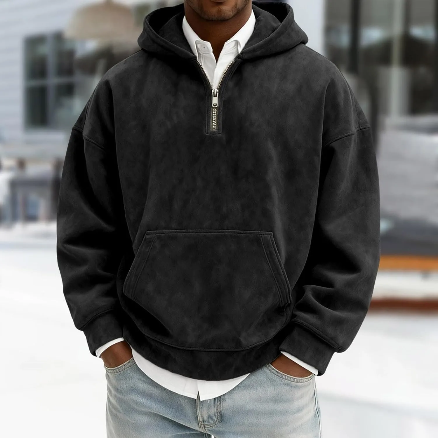 Толстовка с молнией на четверть для мужчин Big and Tall Casual Drop Shoulder Oversized — фото 2