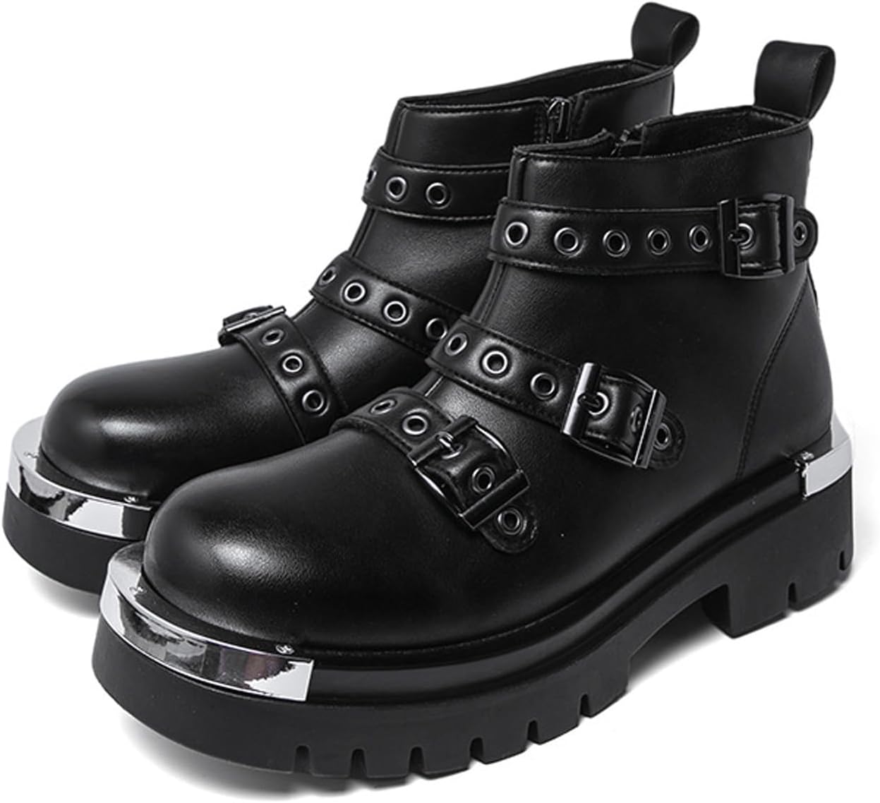 

Мужские черные кожаные ботинки на платформе с ремешком и пряжкой, модные, удобные, с круглым носком, боковой молнией, противоскользящей подошвой, высокие, с невысоким массивным каблуком, панк-стиль, ботильоны Nsneond