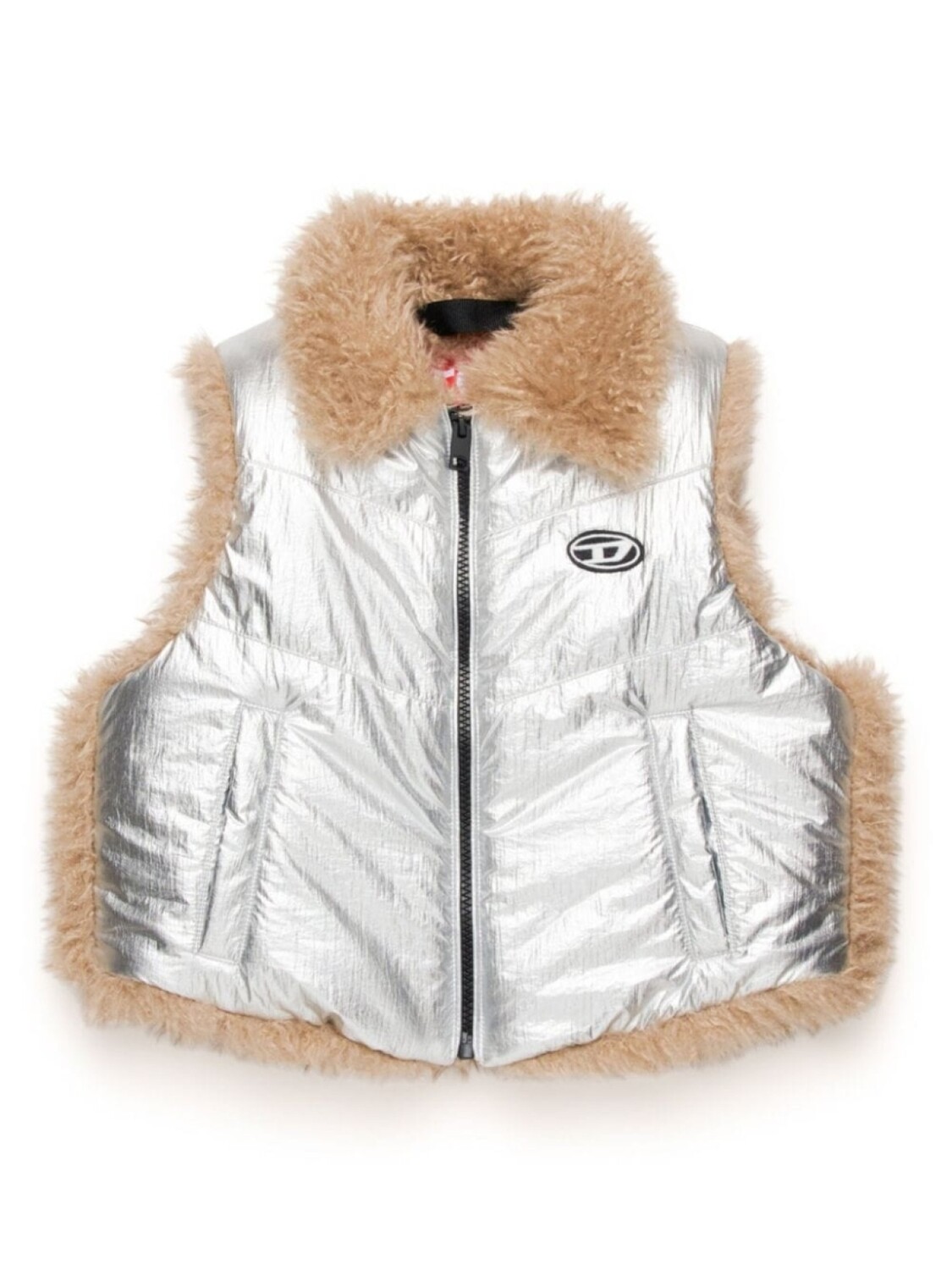 

Diesel Kids стеганый жилет с искусственным мехом, серебряный