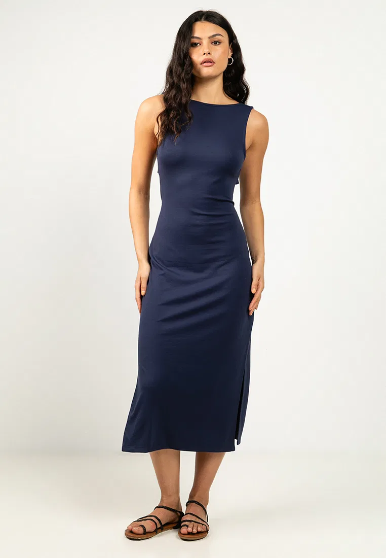 Платье миди, джерси, скрученная спинка, Summer Dresses Superdry, темно-синий