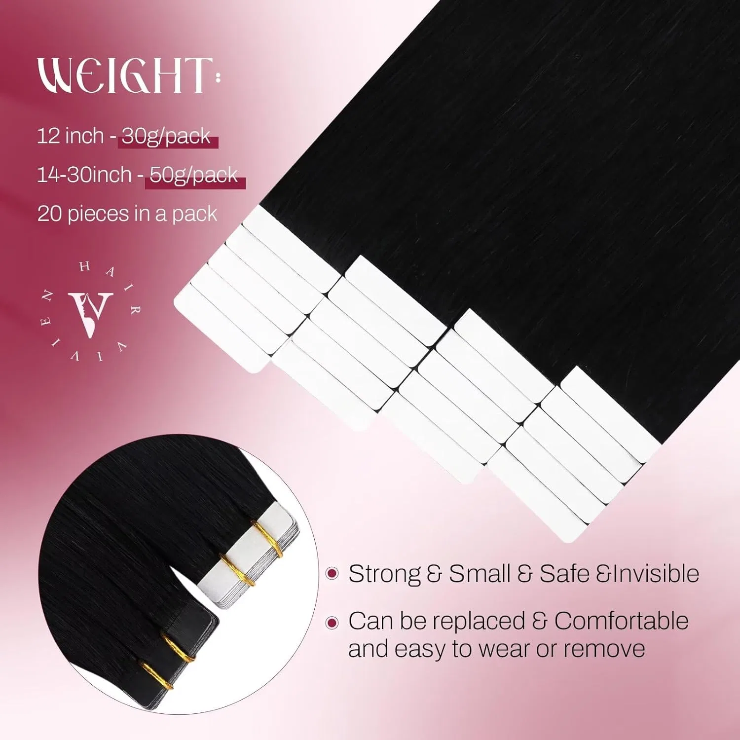 Накладные пряди Vivien Black Tape-In из натуральных волос Remy Vivien — фото 3