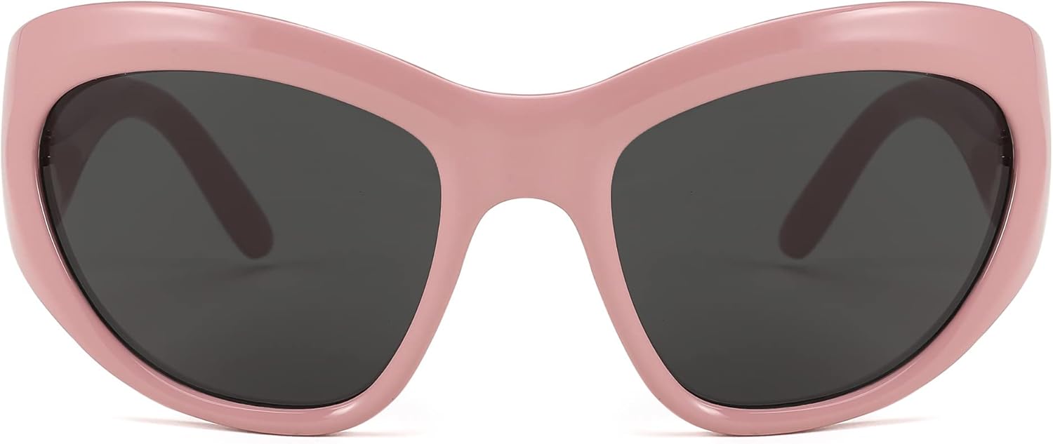 

FEISEDY Модные солнцезащитные очки в стиле Y2k для женщин и мужчин, большие солнцезащитные очки-щит, стильные очки с обтекаемой формой, футуристические очки B2359, 003 Pink Frame/Gray Lens