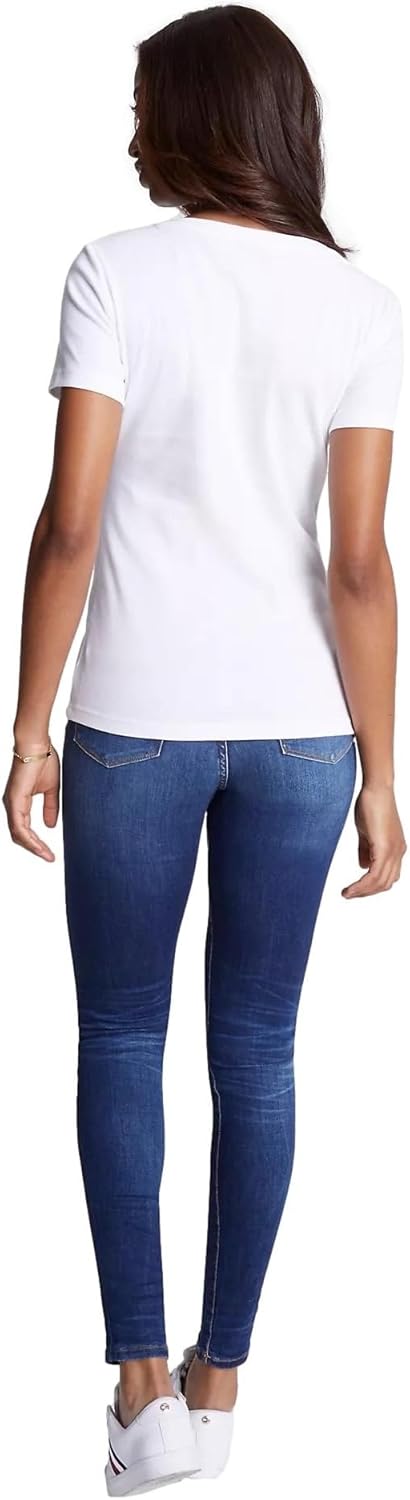 Футболка Tommy Hilfiger с коротким рукавом и V-образным вырезом Solid Cotton, оптический белый — фото 4