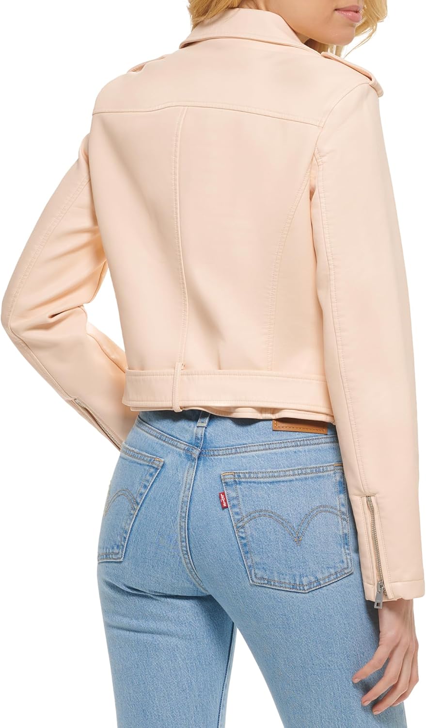 Женская байкерская куртка Levi's из искусственной кожи с поясом (стандартный и большой размер), Peach — фото 4