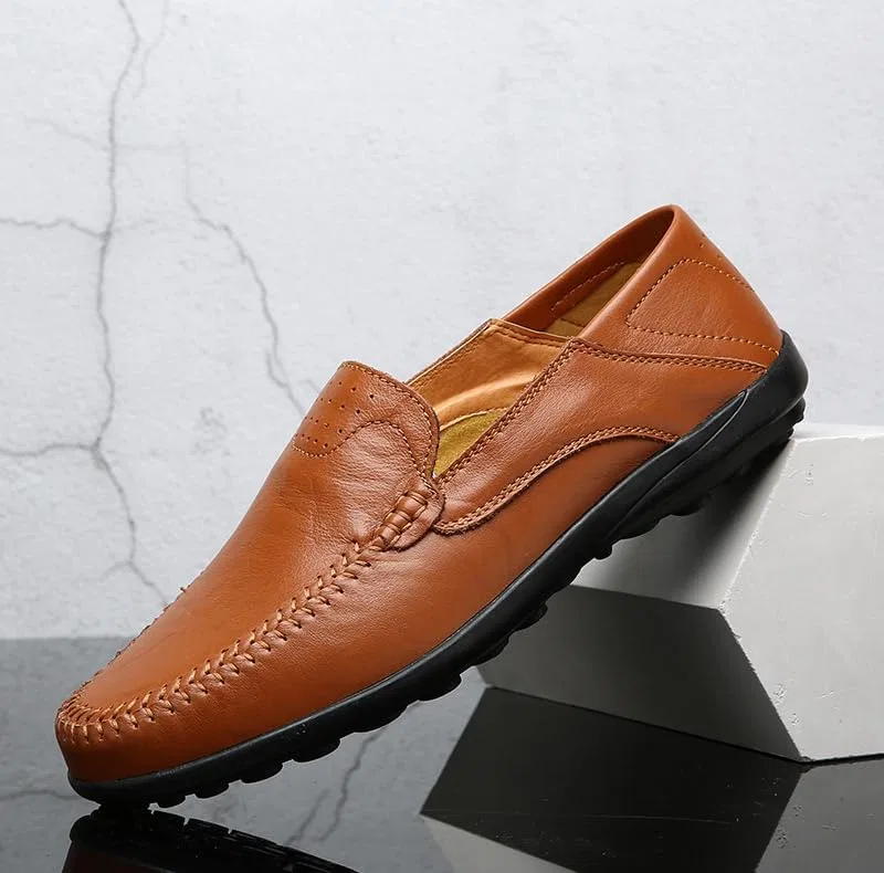 Лоферы кожаные повседневные Slip on, Коричневый Senlongbao — фото 3