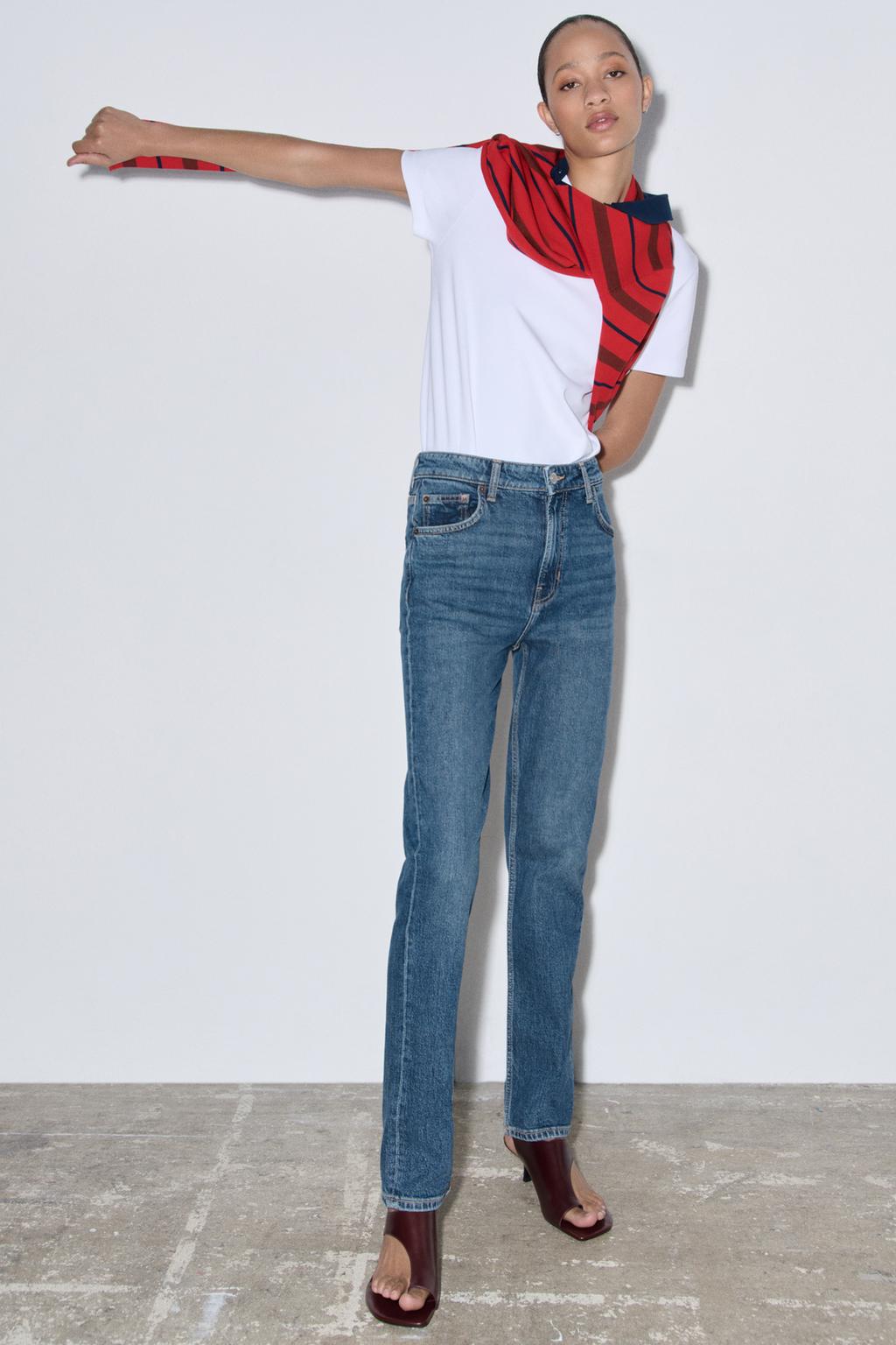 

Узкие джинсы с высокой талией ZARA, средне-синий