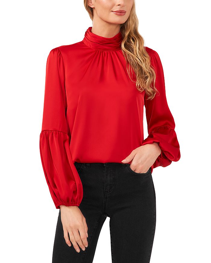 

Блузка с воротником-стойкой и рукавами-блузонами CeCe, красный
