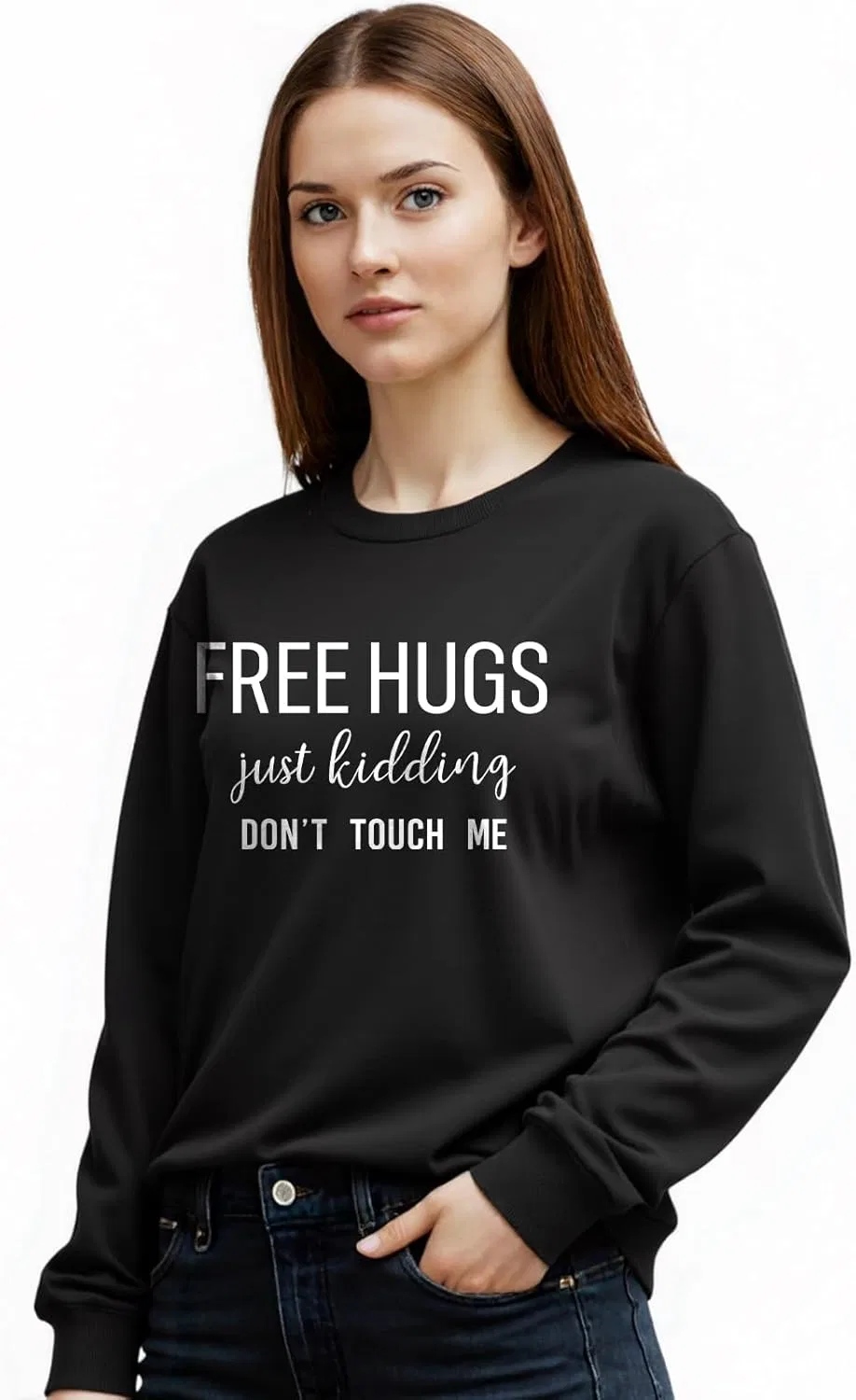 Женская толстовка с забавной надписью "Free Hugs Just Kidding Don't Touch Me" с длинными рукавами, повседневная, свободного кроя — фото 4