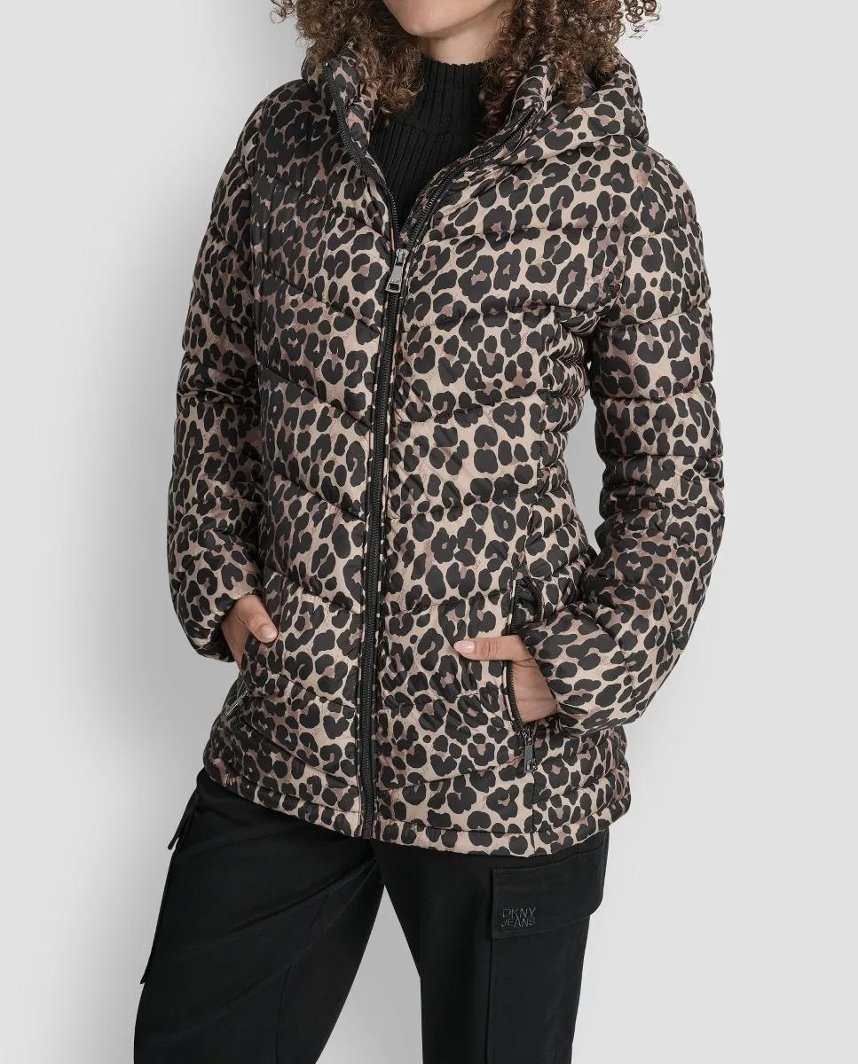 

Женский короткий пуховик с застежкой-молнией DKNY, темно-коричневый