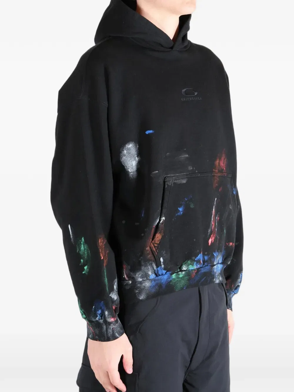 Худи с вышитым логотипом Paint-Splatter Balenciaga, черный — фото 4